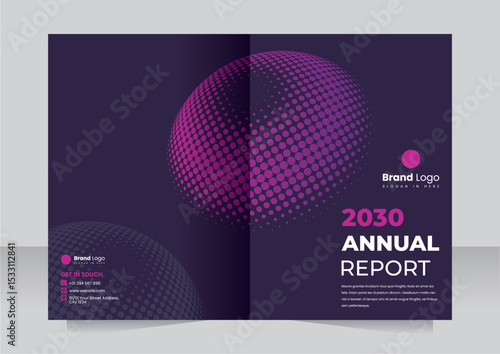Modern Annual Report Cover with Abstract Dots, Professional annual report cover with futuristic dotted sphere design