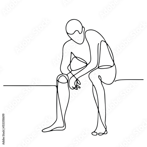 Submission — elegant man in emotional theatrical pose of surrender. Minimalist single-line continuous drawing.