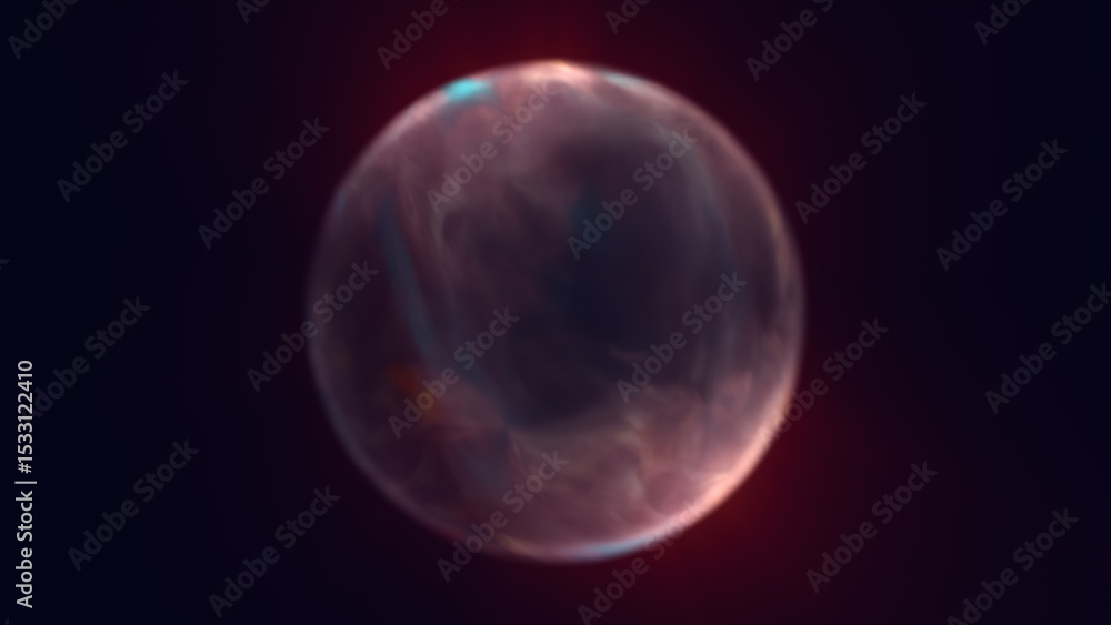 Soft red-tinted sphere with cloudy interior floating against dark background Soft red-tinted sphere with cloudy interior floating against dark background
