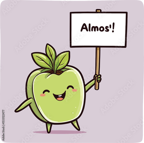 Whimsical Apple Character Holding Sign Cartoon Vector Illustration For Motivational Designs Educational Content And Positive Affirmations With Lighthearted And Cute Aesthetic