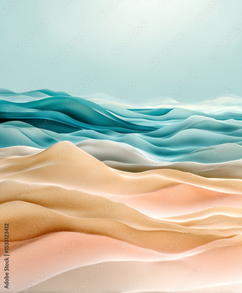 Smooth Pastel Wave Shapes Layered Horizontally in Shades of Sand, Aqua, and Coral, Minimal and Open Smooth Pastel Wave Shapes Layered Horizontally in Shades of Sand, Aqua, and Coral, Minimal and Open