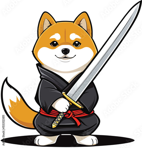 Cartoon Shiba Inu Samurai Vector Illustration Of Dog Warrior Holding Sword For Childrens Designs Mascot Logos And Creative Graphic Projects