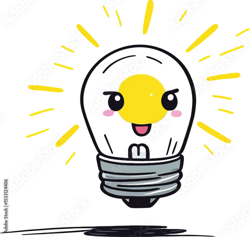 Cheerful Light Bulb Character Illustration Playful Cartoon Design For Childrens Education Materials Creative Projects And Innovation Concepts With Kawaii Style And Energetic Mood