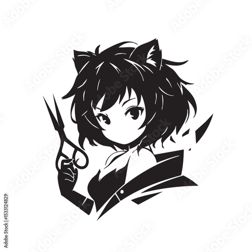 Chic character design with cat ears and scissors for projects vector illustration