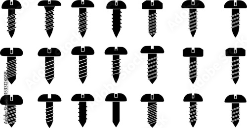 Self-tapping screw icon vector set. Screw illustration sign collection. Bolt symbol or logo.
