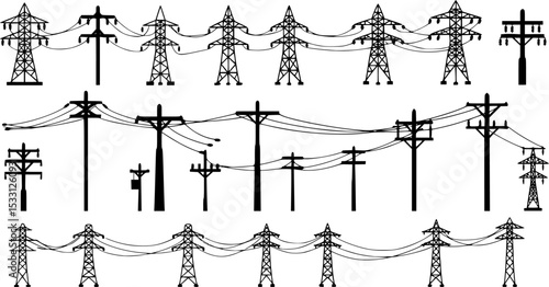 Electricity Tower icon vector set. Transmission Tower illustration sign collection. Power Lines symbol. Electrical Lines logo.
