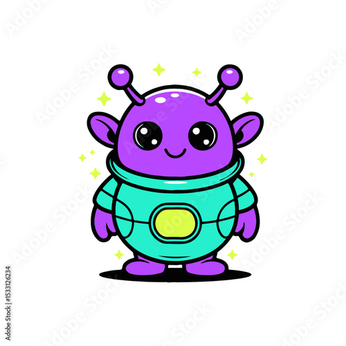 Cute Purple Alien Cartoon Vector with Futuristic Style