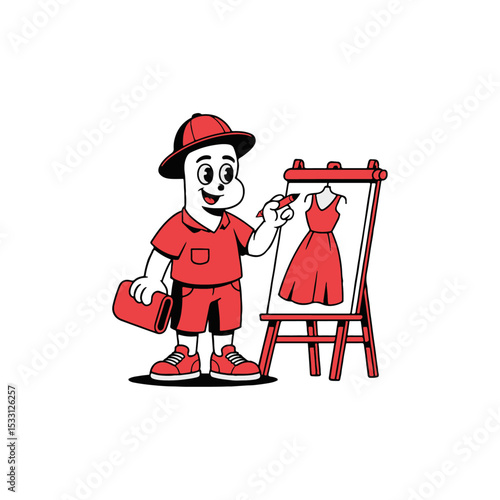 Creative Boy Artist Drawing on Easel Cartoon Vector