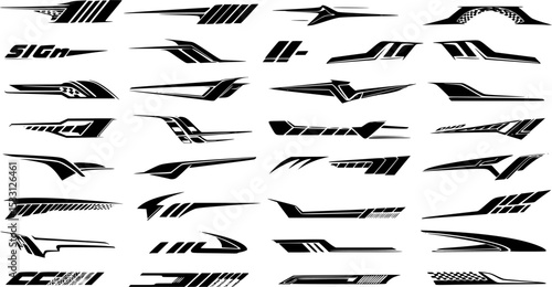 Hood rally racing stripes icon vector set. Racing stripes illustration sign collection. Racing car sticker symbol or logo.
