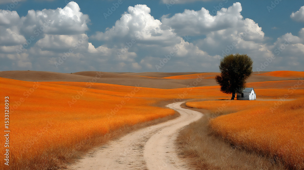 Obraz premium dramatic landscape with a clear horizon line providing a natural separation for placing text above o