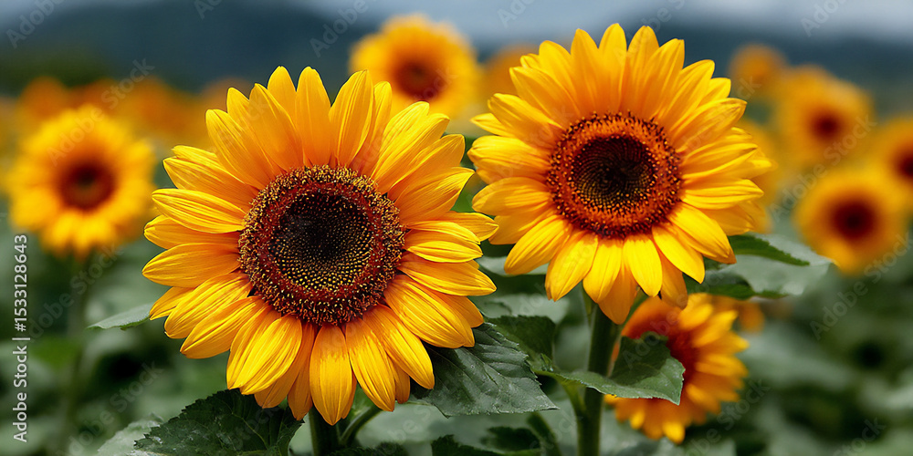 Fototapeta premium vibrant sunflower field in full bloom under a bright summer sky, cheerful and abundant