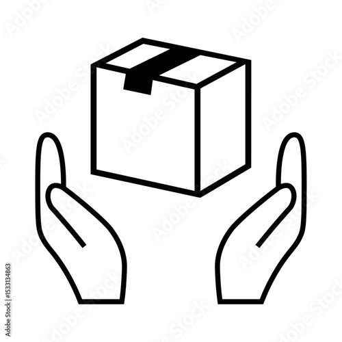 荷物の取扱注意を示す両手と箱のアイコンイラスト