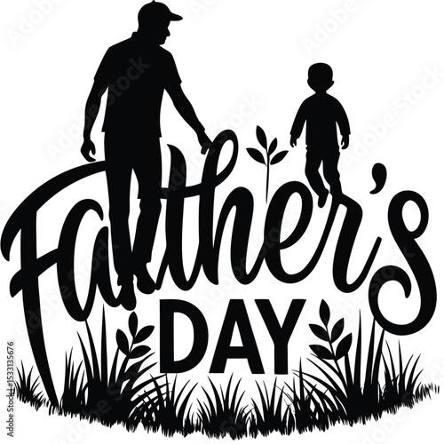 Happy Father's Day Silhouette Design – Dad and Son Holding Hands in Nature Scene