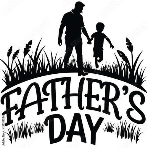Happy Father's Day Silhouette Design – Dad and Son Holding Hands in Nature Scene