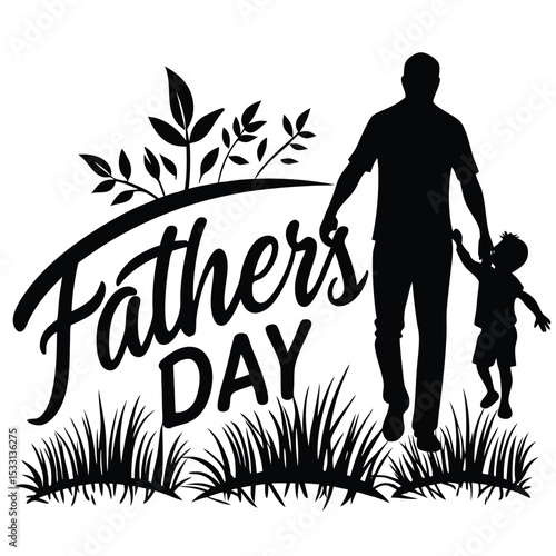 Happy Father's Day Silhouette Design – Dad and Son Holding Hands in Nature Scene
