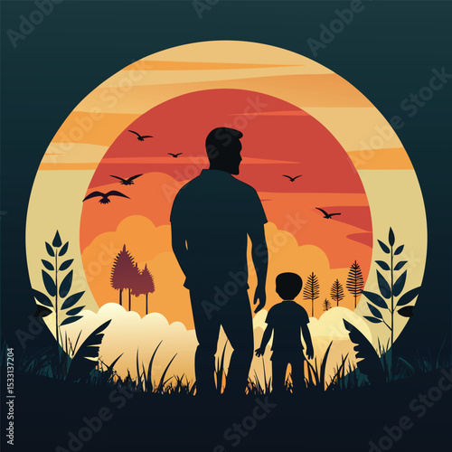 Father and Son Silhouette with Sunset Background – Emotional Father's Day Artwork