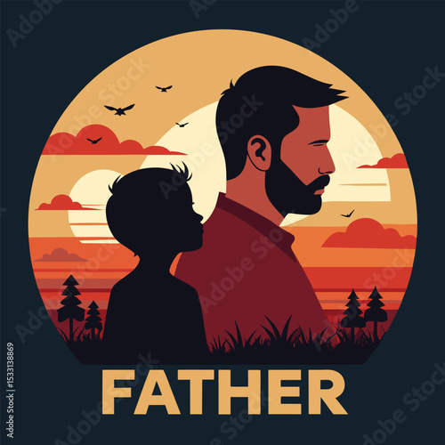 Father and Son Silhouette with Sunset Background – Emotional Father's Day Artwork