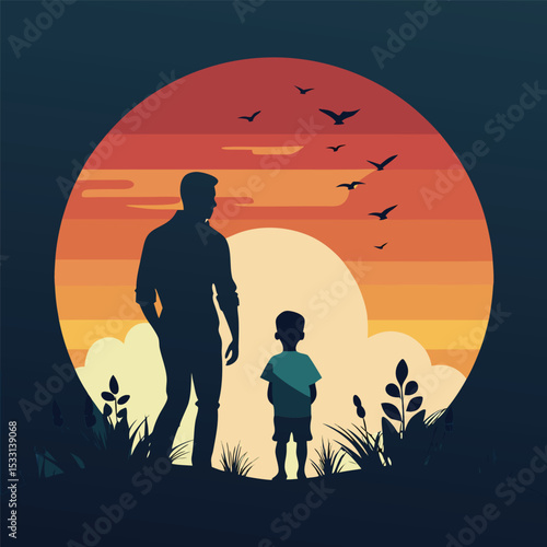 Father and Son Silhouette with Sunset Background – Emotional Father's Day Artwork