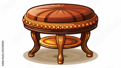 This round vanity stool with a rich brown leather seat and sturdy wooden legs brings timeless charm. Its classic design adds elegance and perfectly complements decor in any refined space.