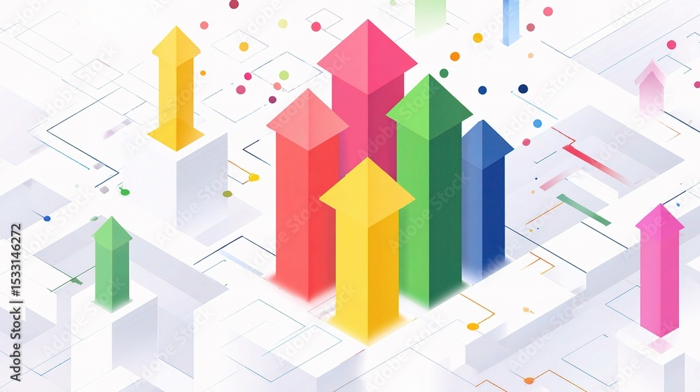 Fototapeta premium Isometric Design with Colorful Arrows and Grid Background
