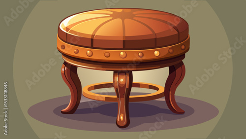 Add warmth with a round vanity stool crafted with brown leather seat and wooden legs. Its classic design offers timeless beauty, seamlessly adding elegance and complements decor effortlessly.

