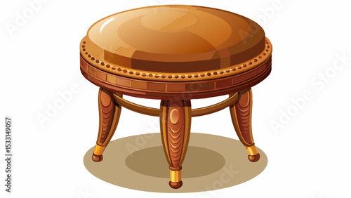 Add warmth with a round vanity stool crafted with brown leather seat and wooden legs. Its classic design offers timeless beauty, seamlessly adding elegance and complements decor effortlessly.

