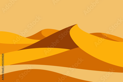 Warm sunset hues paint a vast desert landscape featuring silhouetted camels against rolling sand dunes