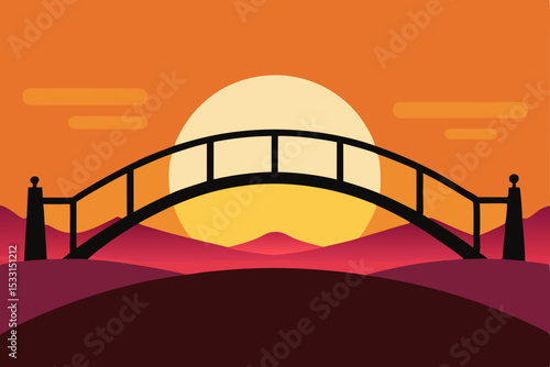bridge across the field at sunset