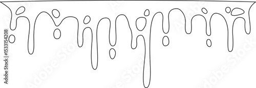 Thick liquid flowing over an edge with multiple holes, creating a dripping effect.
