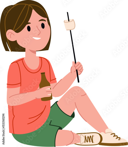 Child Roasting Marshmallow Outdoors
