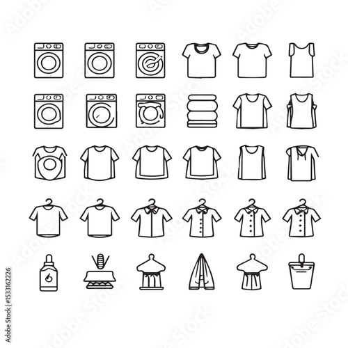 Laundry day icons washing machine clothes shirts