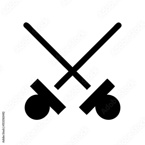 Minimalist Crossed Fencing Foils Icon:
Minimalist black icon of two crossed fencing foils, ideal for sports, martial arts, and competitive fencing themes.