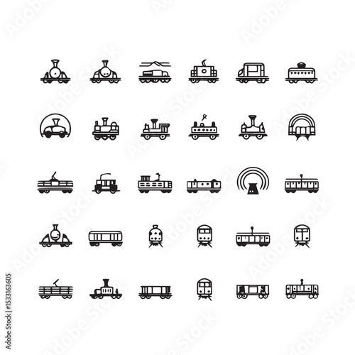 Collection of vintage train and railroad car icons