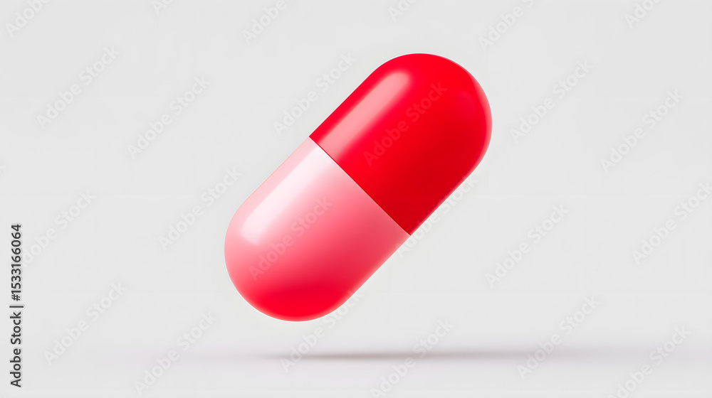 Red and pink capsule pill floating on light background, representing modern medical technology and pharmaceutical innovation with clean, minimalistic style Red and pink capsule pill floating on light background, representing modern medical technology and pharmaceutical innovation with clean, minimalistic style