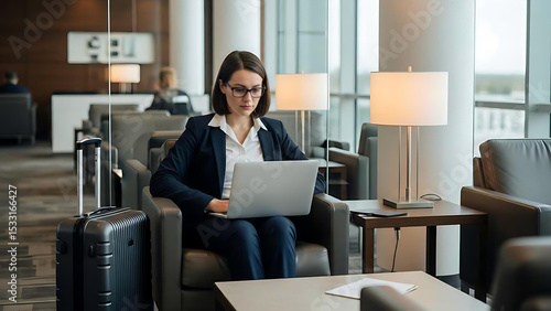 Business Traveler Working in Airport Lounge