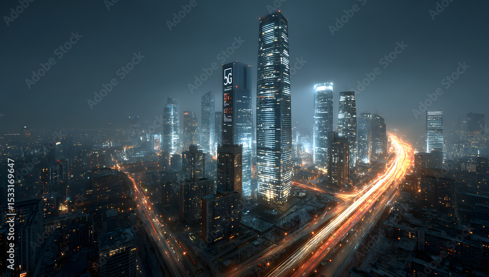 Obraz premium 5g technology transforming modern city skylines at night
