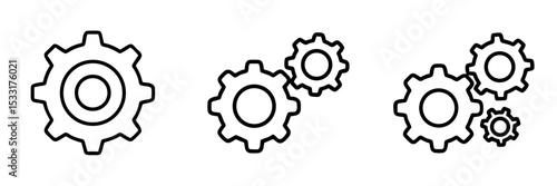 Line art gears in various arrangements for industrial design, icons set, vector  