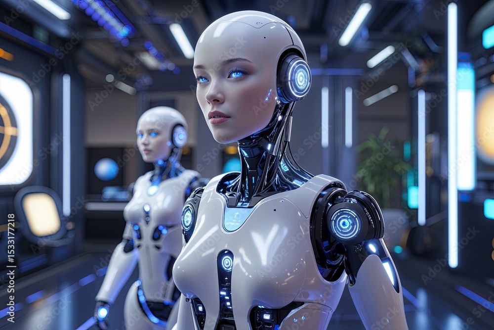Fototapeta premium Advanced Humanoid Technology and Metaverse Integration Driving Innovation in Cyberspace for a Smart Economy