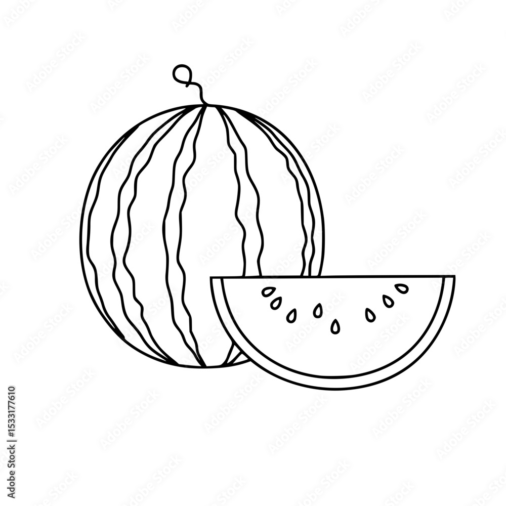 Obraz premium Watermelon illustration with whole fruit and slice in minimalistic design 