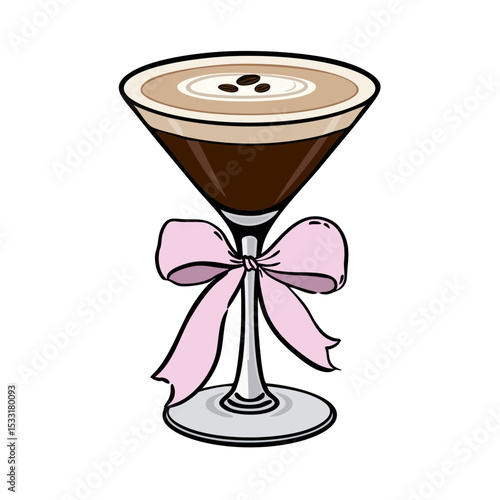 Coquette Espresso Martini Vector Illustration, Pink Bow Coquette Icon, Bachelorette invite wall art, 