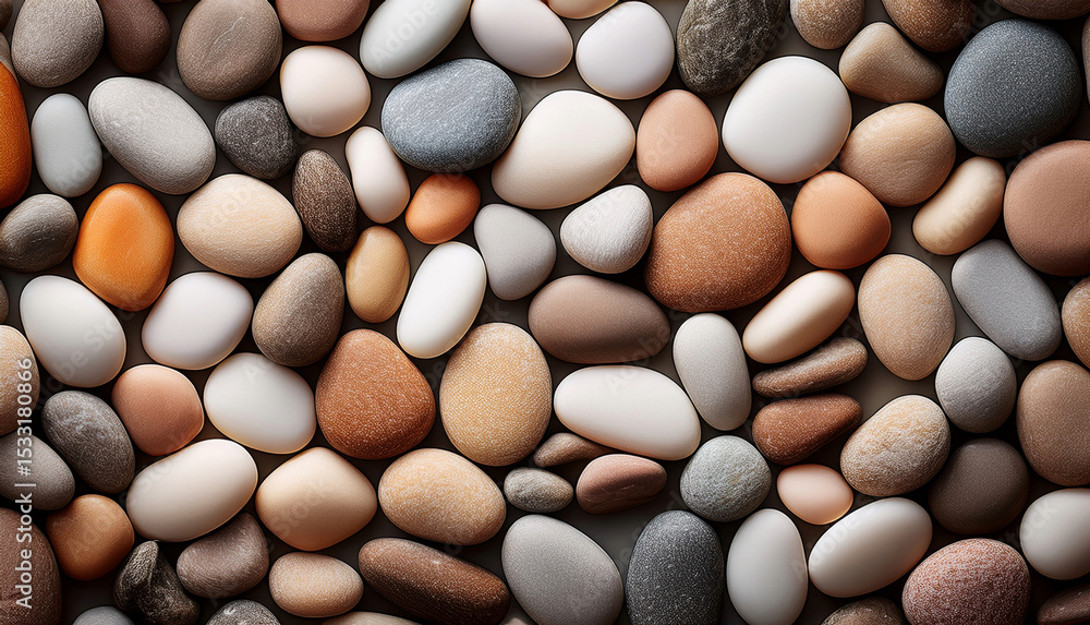 Close-up of a diverse collection of smooth, colorful river stones Close-up of a diverse collection of smooth, colorful river stones