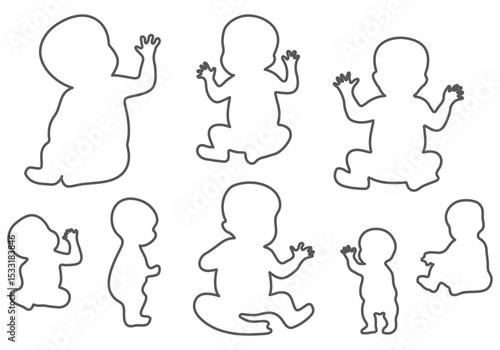 Diverse Group of Children Playing and Crawling in Black Silhouette Style on White Background silhouette This image showcases