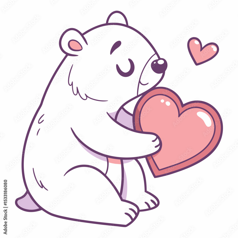 Fototapeta premium SVG art: A Silly Polar bear in a Valentine vibe with holding a heart, tinted with Valentine Blush tones