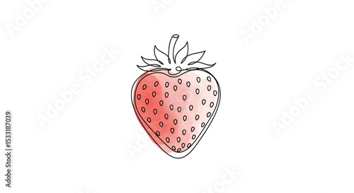 Fraise – dessin doodle en une ligne avec remplissage aquarelle, illustration vectorielle minimaliste sur fond blanc