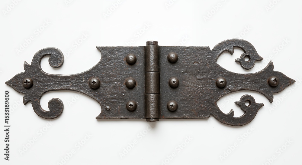 Obraz premium Ornate dark gray metal door hinge