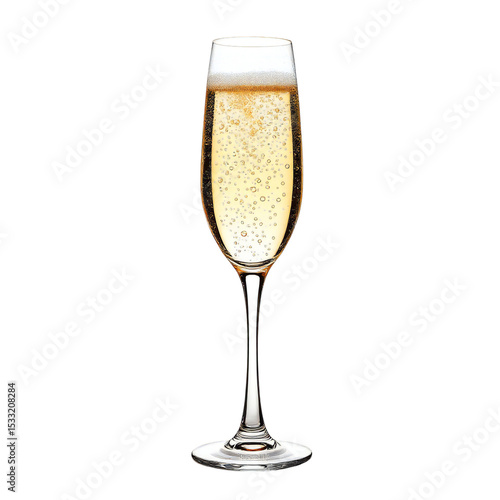 A single champagne flute filled with a bubbly golden liquid on a stark black background studio shot