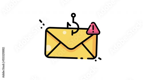 An animated envelope with phishing hook and alert, great for cybersecurity awareness, scam prevention visuals, and fraud warning designs. Seamless loop ready.