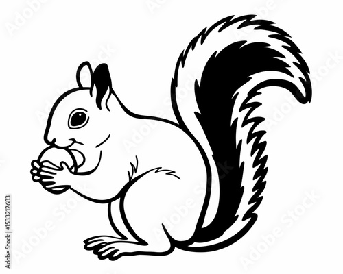 Adorable Squirrel Illustration Black and White Line Art of a Nut-Eating Rodent