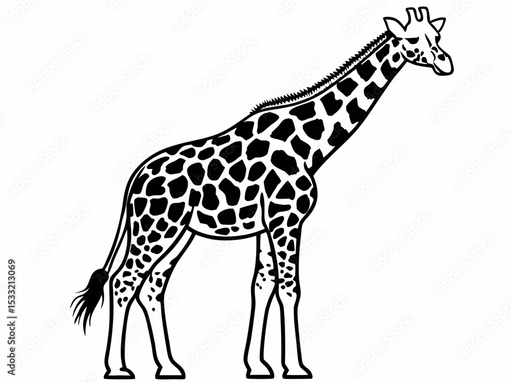Naklejka premium Elegant Giraffe Line Art Black and White Illustration