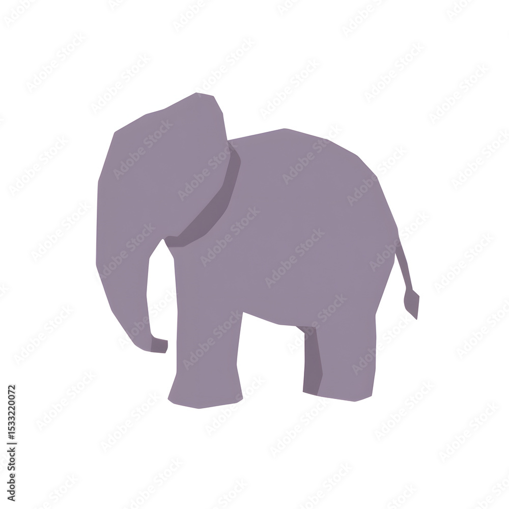 Fototapeta premium Low poly elephant silhouette, flat design, muted purple and gray palette, vector illustration, white background